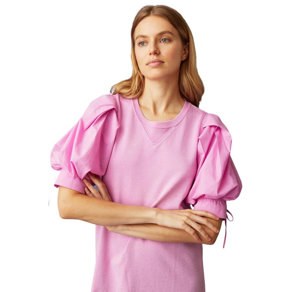 Marie Oliver Petal Pink Shane Dress French Terry Cotton Poplin Puff Sleeve Mini - Picture 3 of 11